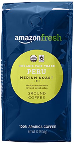 AmazonFresh Organic Fair Trade Peru Ground Coffee, Medium Roast, 12 Ounce