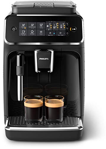 PHILIPS 3200 Series Fully Automatic Espresso Machine – Classic Milk Frother, 4 Coffee Varieties, Intuitive Touch Display, Black, (EP3221/44)