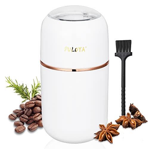 PULOYA Coffee Grinder Electric for Beans, Spices, Herbs, Grains and Nuts, Stainless Steel Blades, 2.8 oz, White