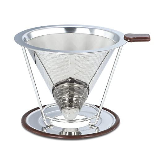 Jocuu Pour Over Coffee Dripper, Stainless Steel Pour Over Coffee Maker, Reusable Slow Drip Coffee Filter, Paperless Cone Coffee Strainer for Single Cup Brew with Non-slip Cup Stand