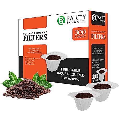 PARTY BARGAINS 300 Paper Coffee Filters – Compact design White Single-Use Coffee Filter Compatible for Keurig 1.0 & 2.0, Perfect Size and Quantity