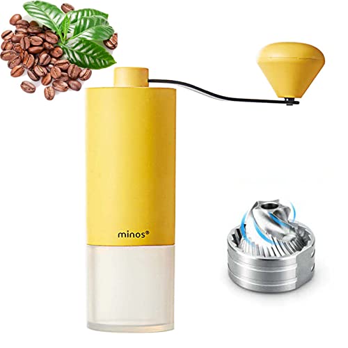 Minos Manual Burr Coffee Grinder,Coffee Grinder with SUS420 Stainless Steel Burr,Hand Coffee Bean Grinder With Adjustable Settings For Espresso,Drip Coffee And More,Capacity 20g,Color Yellow