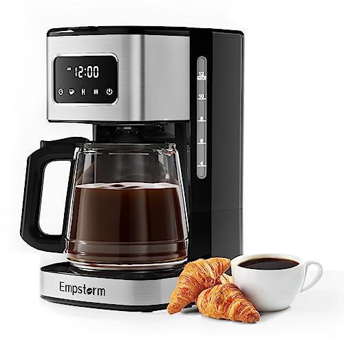 Empstorm Programmable Coffee Maker,12 Cup Drip Coffee Machine with Glass Carafe,Touch-Screen,Regular & Strong Brew,Auto Pause & Serve,Reusable Filter,Keep Warm Function