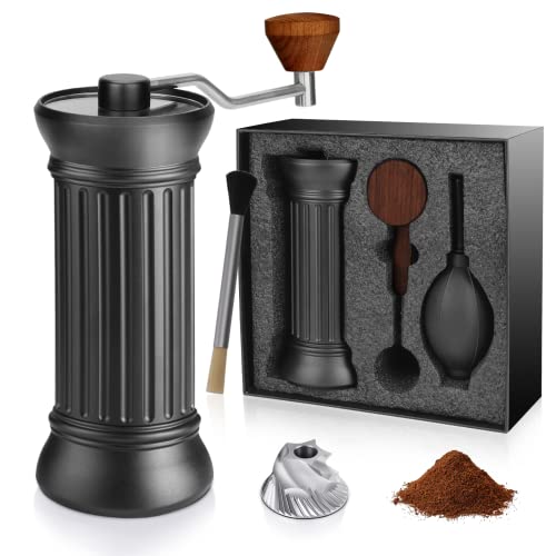 Manual Coffee Bean Grinder Burr – Ceramics Coffee Grinder with Stainless Steel Conical Burr Roman Column Hand Grinder Adjustable Capacity 40g Noble Gift for Espresso Pour Over Drip French Press
