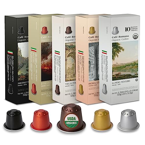 Organic USDA Café Romano Coffee Aluminum Espresso Pods For Nespresso Origninal Machine 100 Pack Italian Espresso Coffee 100% Arabica (Variety pack)