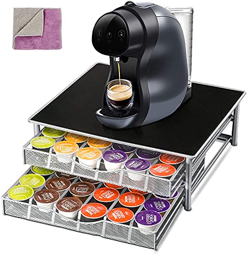Masthome 2-Tier Coffee Pod Storage Drawer for Dolce Gusto, 72 Pod Capacity, Coffee Pod Holder Coffee Machine Stand Dolce Gusto Capsule Storage Organizer for Coffee Station – Send 1 Cleaning Cloth