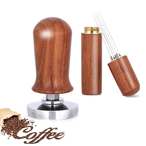 Ailgely 51 mm Espresso Tamper and Stirre Set, Coffee Tamper Stirrer with Wood Handle,Espresso Accessories Kit,Flat Stainless Steel Base Coffee Tamper,for Espresso Machine