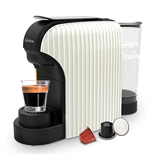 Gretess Espresso Machine, Upgraded Coffee Maker Programmable Buttons for Espresso and Lungo, Capsule Coffee Machine, Italian 20 Bar High Pressure Pump, 34 Oz Water Tank, White, OPT-07MW-2