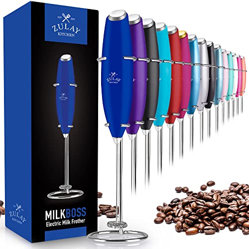 Zulay Powerful Milk Frother Handheld Foam Maker for Lattes – Whisk Drink Mixer for Coffee, Mini Foamer for Cappuccino, Frappe, Matcha, Hot Chocolate by Milk Boss (Royal Blue)
