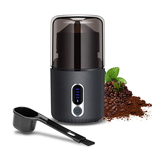 Wireless Coffee Grinder with LED Power, Electric Portable Coffee Bean Grinder with Brush, Herb Grinder, Spice Grinder with Removable Bowl & Spoon and 304 Stainless Steel Blade