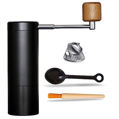 Manual Coffee Grinder with Stainless Steel Burr – Adjustable For French Press, Drip Coffee, Espresso – Portable Hand Coffee Grinder For Hiking, Camping, Gifting – Spoon and brush included