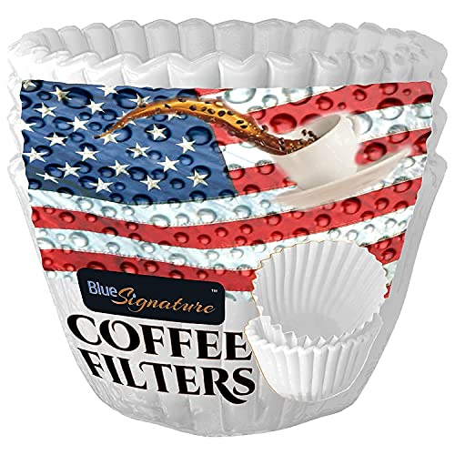 Large Coffee Filters Basket -USA made coffee filters 8-12 cup, White paper coffee filter, 300 (3 coffee filter packs of 100) replaces most coffee maker filters, Premium Blue Signature Coffee Filters