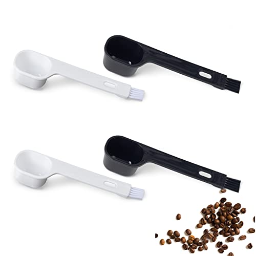 CookTaitai Plastic Coffee Scoops, 2 Tbsp Coffee Scoop with Brush & Espresso Grinder Brush for Ground Coffee Cleaning Tea Power, Coffee Tool for Barista Home Kitchen Café,4 Pack