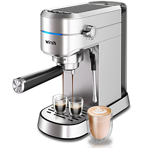 wirsh Espresso Machine, 15 Bar Espresso Maker with Commercial Steamer for Latte and Cappuccino, Expresso Coffee Machine with 42 oz Removable Water Tank, Full Stainless Steel (Home Barista)