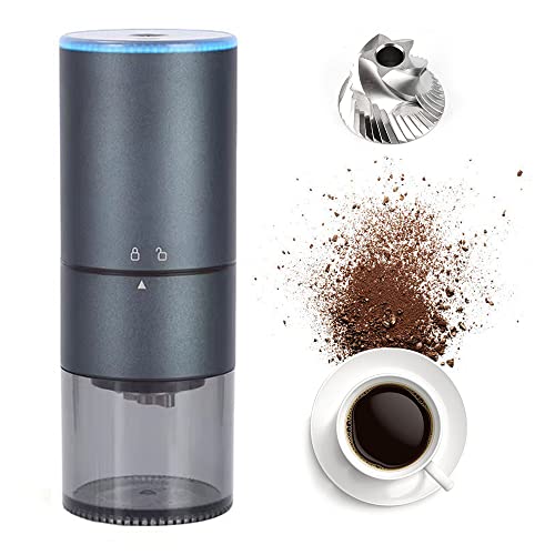 Portable Electric Burr Coffee Grinder, Compact Automatic Conical Burr Grinder Coffee Bean Grinder with Multi Grind Setting, USB Rechargeable, Cleaning Brush Included (Blue)