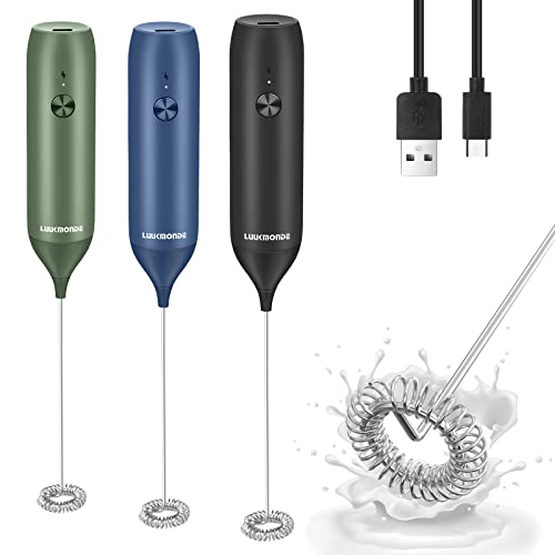 Rechargeable Milk Frother Handheld with USB-C Cable, Electric Drink Mixer with S/S Whisk, 14000RPM Electric Whisk/Coffee Frother for Latte, Matcha, Protein Powder, Hot Chocolate (Black)