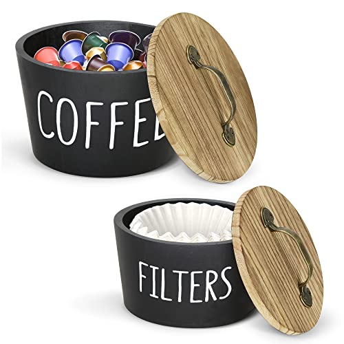 Coffee Pod Holder With Lid, Filter Storage Container Basket, Wood Station Organizer K Cup for Counter, Bar Accessories