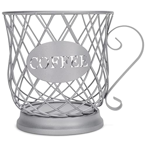 NAT & Jules Coffee Matte Silver Tone 7 inch Iron Metal K Cup Coffee Pod Holder Organizer Basket