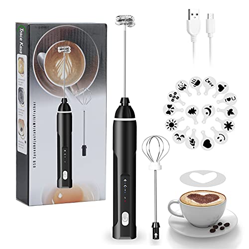 Trace Kasa Milk Frother Handheld, 3-Speed USB Rechargeable Electric Coffee Milk Frother, Foam Maker for Latte Cappuccino, Double Whisk Drink Mixer for Frappe Hot Chocolate Cream & Bulletproof Coffee