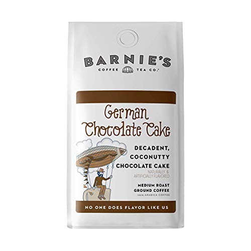 BARNIE’S COFFEE TEA CO. German Chocolate Cake Ground Coffee with Decadent Coconut, Chocolate and Hazelnut Cake Flavor, Medium Roasted Arabica Coffee Beans, 12 oz Bag, 1 Count (Pack of 1) (54105)