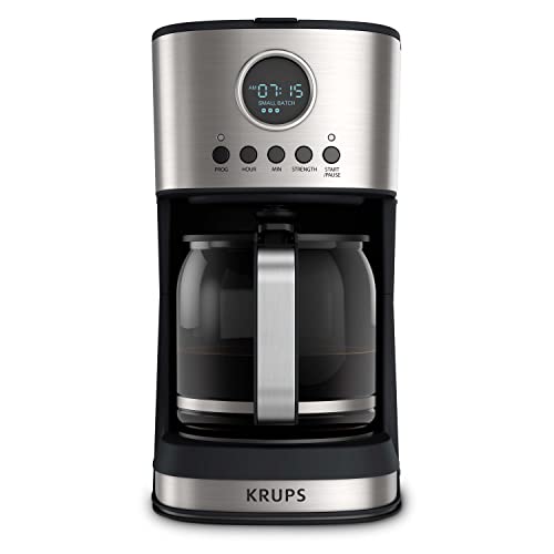 Krups Essential Brew Stainless Steel Drip Coffee Maker 12 cup 99 Watts Digital Control, Coffee Filter, Drip Free, Dishwasher Safe Thermal Pot Black