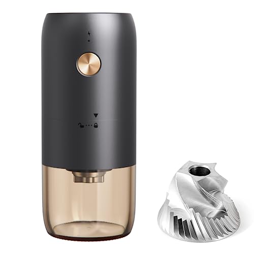 RealPero Electric Coffee Grinder, Portable Coffee Bean Grinder Upgraded Stainless Steel Conical Burr with Adjustable Setting Fine to Coarse,Faster Grinding for Office,Home,Camping,Travel,Black