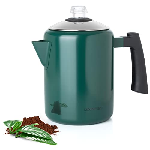 Mixpresso Stainless Steel Stovetop Coffee Percolator,Percolator Coffee Pot, Excellent For Camping Coffee Pot, 5-8 Cup (Green)