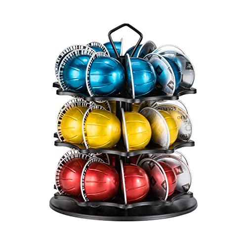 FlagShip Coffee Pod Holder Carousel 3 Tier for Vertuo Pod Holder Metal DIY Install Small for Vertuo Pod Stand (30 Pods Capacity)