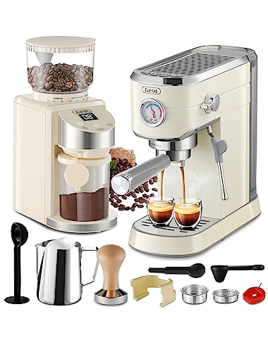 Gevi 20 Bar Compact Espresso Coffee Machine with Milk Frother for Espresso, Latte and Cappuccino，Cuppucino, and Burr Coffee Grinder with 35 Precise Grind Settings
