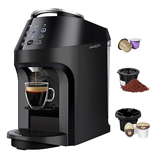 3-in-1 Coffee Maker for Nespresso, K-Cup Pod and Ground Coffee, Coffee and Espresso Machine Combo Compatible with Nespresso Original Capsule, 19 Bar Pressure Pump, Removable Water Reservoir
