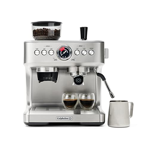 Calphalon Temp iQ Espresso Machine with Grinder, Dual Thermoblock​, and Milk Frother, Home Espresso Machine, Stainless Steel