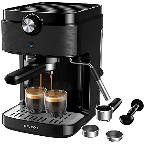 SHARDOR Espresso Machine 15 Bar Fast Heating Expresso Coffee Machines with Milk Frother/Steam Wand, Manual Latte & Cappuccino Maker, 1300W, Black