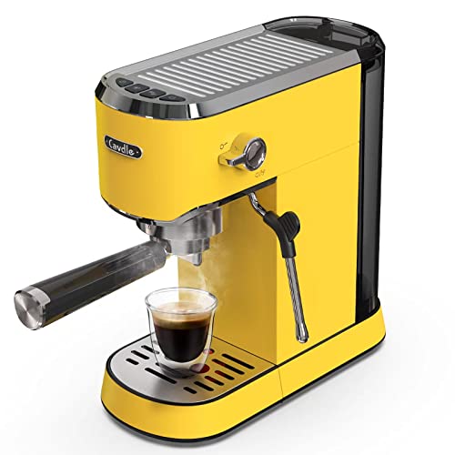 CAVDLE Espresso Machine 20 Bar, Professional Espresso Maker with Milk Frother Steam Wand, Compact Espresso Coffee Machine with 35oz Removable Water Tank for Cappuccino, Latte, Stainless Steel, Yellow