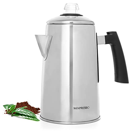 Mixpresso Stainless Steel Stovetop Coffee Percolator, Percolator Coffee Pot, Excellent For Camping Coffee Pot, (12 Cup Stainless Steel)