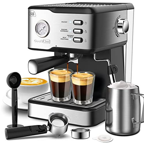 Geek Chef Espresso Machine 20 Bar Pump Pressure Cappuccino latte Maker Coffee Machine with ESE POD filter&Pressure gauge, 1.5L Water Tank 950W, Black