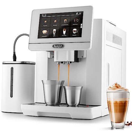 Zulay Magia Super Automatic Espresso Machine with Grinder – Espresso Maker with Milk Frother & Insulated Milk Container- Cappuccino & Latte Machine – Touch Screen, 19 Coffee Recipes, 10 User Profiles