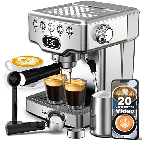 Geek Chef Espresso Machine 20 Bar, Espresso Coffee Maker with Fast Heating Automatic, Latte & Cappuccino Maker with Milk Frother Steam Wand, 1.8L Water Tank, Temperature Display, Stainless Steel