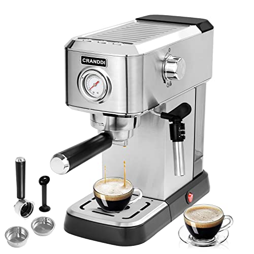 CRANDDI Professional Espresso Machine, 20Bar Compact Espresso Coffee Machine, Stainless Steel Steam Wand, 34Oz Tank and 1350W, for Cappuccino, Latte etc