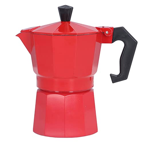 Stovetop Coffee Maker, 150ml 3 Cups Classic Italian Style Aluminum Moka Pot Built in Safety Relief Valve with Ergonomic Handle, Stove Top Coffee Pot for Induction Cooker/Electric Stove(red)