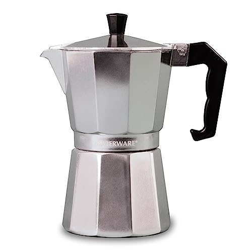 Farberware Aluminum Stovetop Espresso Maker, Moka Coffee Pot for Cuban & Italian-Style Coffee, Works For All Stove Types, Heat-Resistant Handle, 6 Cups Capacity