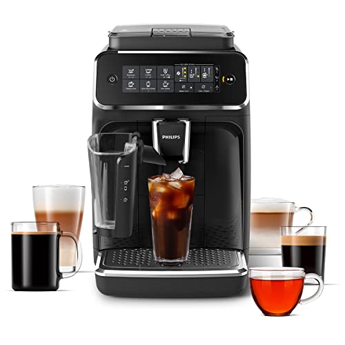 Philips 3200 Series Fully Automatic Espresso Machine – LatteGo Milk Frother & Iced Coffee, 5 Coffee Varieties, Intuitive Touch Display, Black, (EP3241/74)