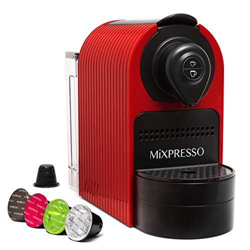 Mixpresso Espresso Machine for Nespresso Compatible Capsule, Single Serve Coffee Maker Programmable Buttons for Espresso and Lungo, Premium Italian 19 Bar High Pressure Pump 27oz 1400W (Red)