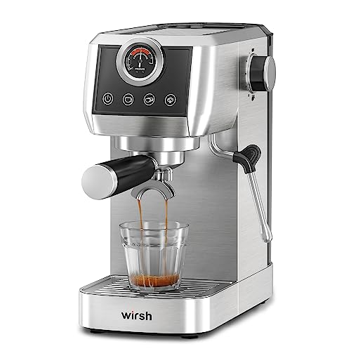 wirsh Espresso Machine, 20 Bar Espresso Coffee Maker with Commercial Portafitler and Steamer for Latte and Cappuccino, Expresso Coffee Machine with Pressure Gauge, Touch Screen, Full Stainless Steel