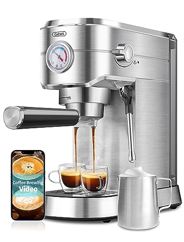 Gevi 20 Bar Compact Professional Semi-Automatic Espresso with Milk Frother/Steam Wand for Espresso, Latte and Cappuccino, Stainless Steel, 35 Oz Removable Water Tank