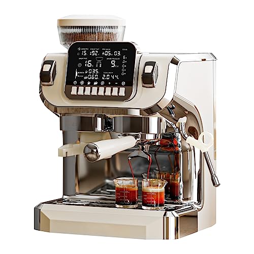 Mcilpoog Espresso Machine with Milk Frother，Semi Automatic Coffee Machine with Grinder,Easy To Use Espresso Coffee Maker with 6 inch Large Screen,15 Bar Pressure Pump,PID Temperature Control.（TC520）