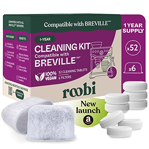Roobi Breville Espresso Machine Cleaning & Maintenance Kit. Includes 52 Breville Cleaning Tablets and 6 Water Filters. 1 Year Supply.