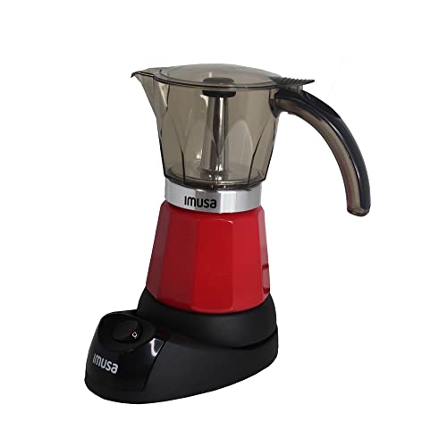 Imusa 3-6 Cup Electric Espresso Maker with Detachable Base, Red