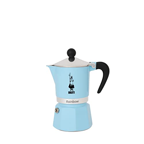 Bialetti – Rainbow: Stovetop Espresso Maker, Moka Pot 6 Cups (8.4 Oz – 250 Ml), Aluminium, Light blue