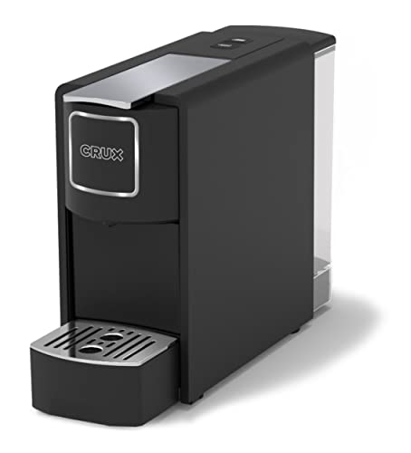 Crux Espresso Machine for Nespresso Pods – Programmable Coffee Brewer Capsule Compatible with Large Removable Water Tank and Drip Tray, Black and Silver