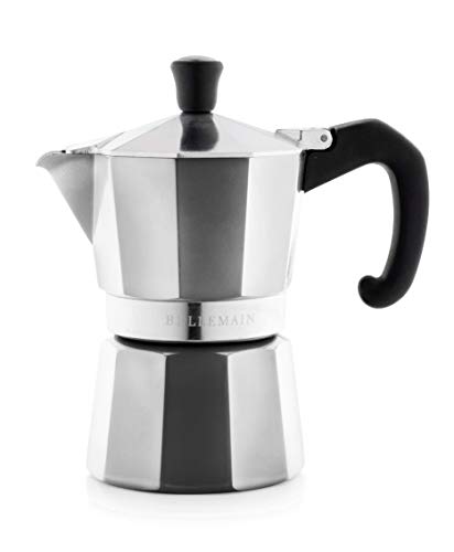 Bellemain Stovetop Espresso Maker Moka Pot (Silver, 3 Cup)
